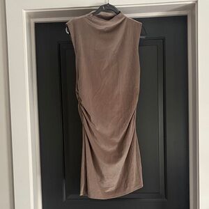 Elegant Brown Grey Sleeveless Dress